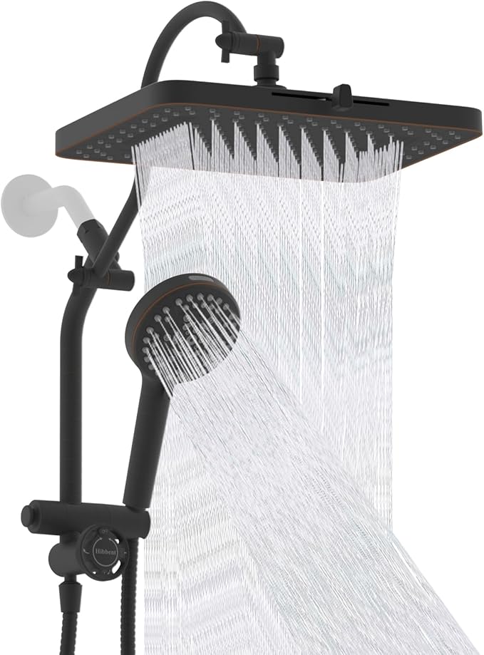 Hibbent cUPC Certified High Pressue 13'' Rainfall Shower Head with 5-Spray | Shower Heads with Handheld 10-Spray Combo, All Metal Easy Reach 4-way Diverter Arm, 71'' Hose & Holder, Oil-Rubbed Bronze