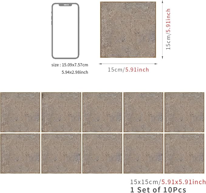 Alwayspon Stone Effect Vinyl Sticker Peel and Stick, Self-Adhesive Wall Tile Transfers Backsplash Sticker Decal for Kitchen Bathroom, 6x6inch/15x15cm 30Pcs, T029