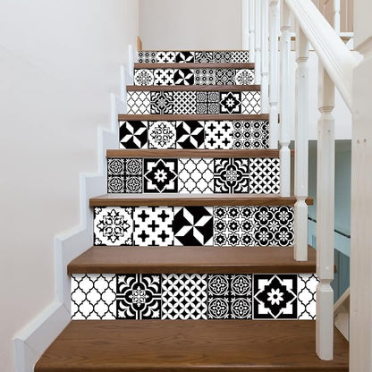 Easy Peel Stick Vinyl wall Tile Decals 6x6in Stick on backsplash,12Pc | Waterproof&heat resistant tile stickers for kitchen RV laundry backsplash decor,remove no damaging,black white tile