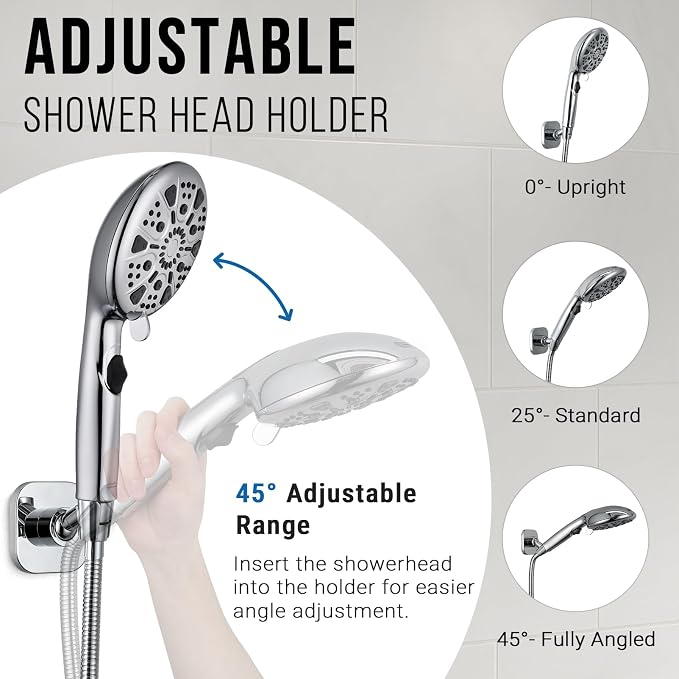 G-Promise Metal Handheld Shower Head Holder, No-Drill Install (Chrome) | Adhesive or Drilled Installation, Wide Adjustment Range Fits All Family Heights, Firmly Secure Showerhead, Easy to Install