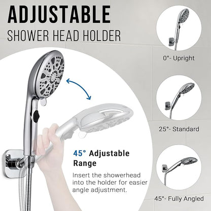 G-Promise Metal Handheld Shower Head Holder, No-Drill Install (Chrome) | Adhesive or Drilled Installation, Wide Adjustment Range Fits All Family Heights, Firmly Secure Showerhead, Easy to Install