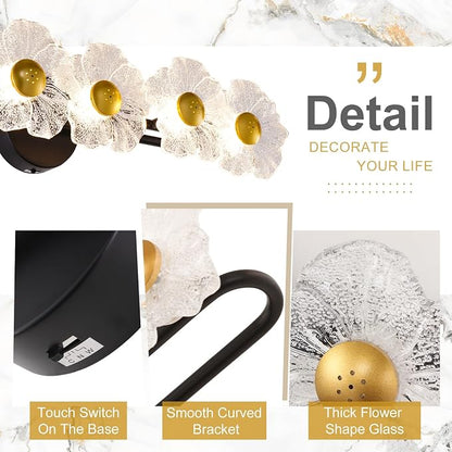 27" Bathroom Light Fixtures,Vanity Lights,Bathroom Vanity Light | 5 light,3CCT,Black Gold,LED,Daisy,Wall Sconces,Girly,Floral,Elegant,Fancy,for Restroom,Living Room,Bedroom,Mirror