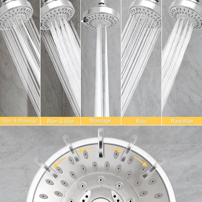 AISOSO Shower Head 2PCS,5-Mode High-Pressure Showerhead 4.1",Bright Silver