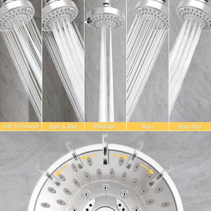 AISOSO Shower Head 2PCS,5-Mode High-Pressure Showerhead 4.1",Bright Silver