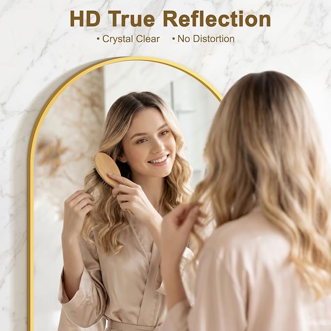 FGU Arched Bathroom Mirror for Over Sink 30"x20" Gold Vanity Mirror | Wall Mounted, HD Tempered Shatter-Proof Glass, Rust-proof Arched Metal Frame, Arch Mirror for Bedroom, Living Room, Entryway