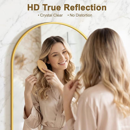 FGU Arched Bathroom Mirror for Over Sink 30"x20" Gold Vanity Mirror | Wall Mounted, HD Tempered Shatter-Proof Glass, Rust-proof Arched Metal Frame, Arch Mirror for Bedroom, Living Room, Entryway