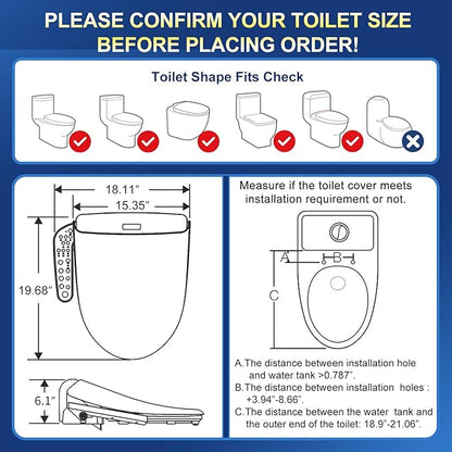KERDE 08 Smart Electric Bidet Toilet Seat with Warm Air Dryer Heated Adjustable Warm Water Seat Temperature Self-Cleaning Nozzle Easy Installation for Most Toilets Elongated (Armrest-Control Model)