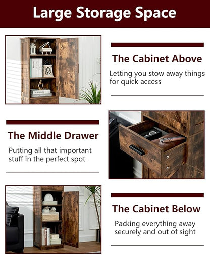 WEENFON Tall Bathroom Cabinet, Storage Cabinet with 6 Shelves & Drawer, Bathroom Storage Cabinet with Adjustable Shelves, Tall Cabinet for Living Room, Home Office, Brown