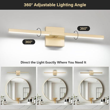 Gold Bathroom Vanity Light, 24 Inch LED Light Bar Over Mirror | Modern Bathroom Light Fixture Over Mirror for Vanity, 360° Rotatable Dimmable LED Wall Mounted Lighting, ETL Certified