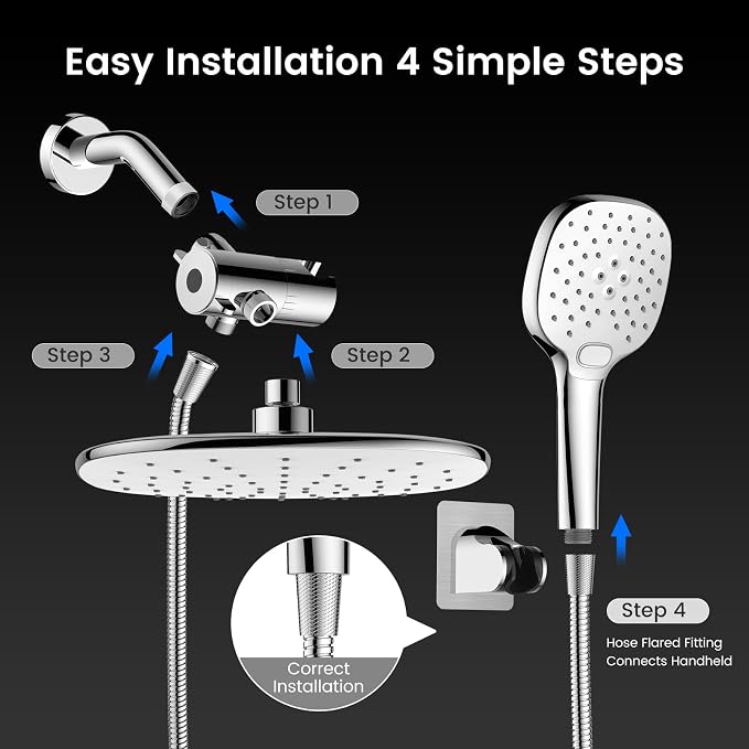 10" Rain Shower Head with Handheld Spray, Dual High Pressure Showerhead | Rainfall Shower Heads Combo with Multi Spray, Detachable Hand Showerhead Set with 71 Inch Shower Hose & Extra Holder