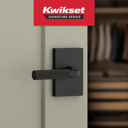 Kwikset Mirada Reeded Interior Passage Door Handle, Lever for Closet and Hallway Doors, Reversible Non-Locking Handle Lever, Matte Black, with Microban Protection