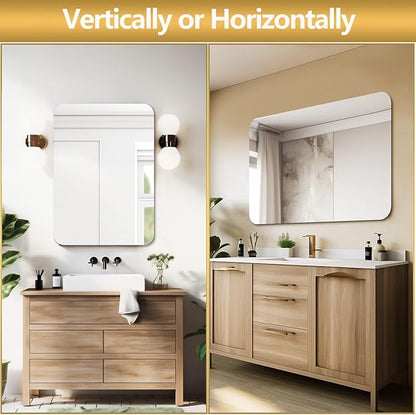 Mirrorons 18x24 Frameless Bathroom Mirror, Rounded Corner Bathroom Vanity Mirror, Modern Wall Mounted Vanity Mirror for Living Room, Bedroom, Entryway (Horizontal/Vertical)