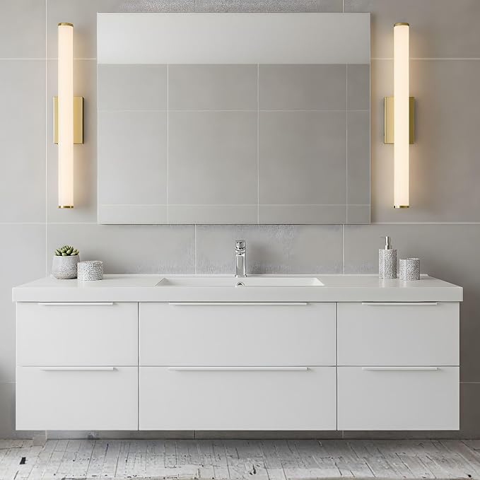 24 Inch Modern LED Vanity Light, Brushed Gold Bathroom Lighting Fixture, 3000K Warm White Light Bar for Mirror (22W, 1760Lumens, CRI>90, ETL Listed)