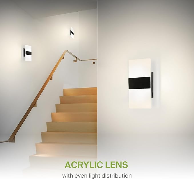 ASD 8 Inch Indoor LED Wall Sconce - 10W 2700K-5000K Dimmable Black Wall Sconce Lights for Living Room, Bedroom, Bathroom, Hallway - Modern Wall Sconces Hardwired, ETL Interior Light