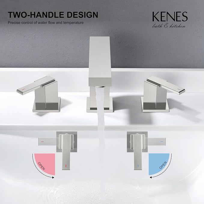 Brushed Nickel 8 Inch Widespread Bathroom Faucet 2 Handle 3 Hole | Bathroom Sink Faucet with Pop Up Drain & Supply Lines, Lead-Free cUPC & NSF Certified, 8 Inch Faucet for Vanity Restroom Sink