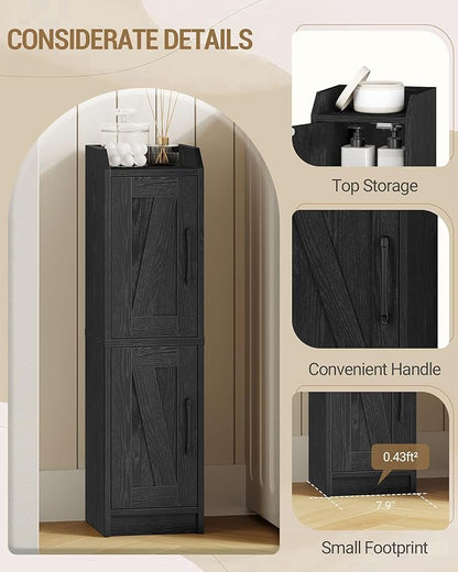 Bathroom Storage Cabinet, Small Corner Floor Cabinet with Door and Shelves, Narrow Bathroom Organizer and Paper Storage with Adjustable Shelves, for Small Spaces, Black BC27004X