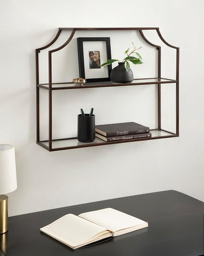 Kate and Laurel Ciel Modern Glam Wide Two-Tier Wall Shelf, 24 x 20, Bronze, Tiered Bathroom Shelves for Over the Toilet Storage or Bedroom Makeup Organizer