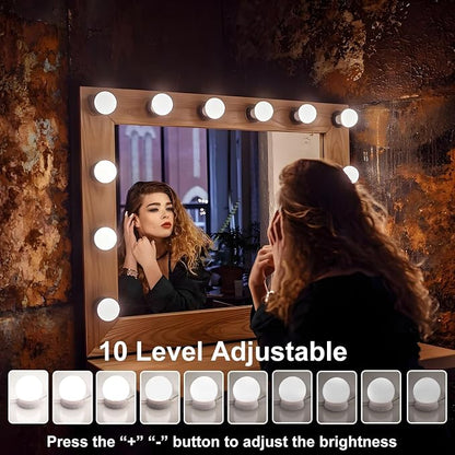 LED Vanity Mirror Lights 10, 3-Color Dimmable Stick-On Makeup Light USB | 3000K/4000K/6500K 3-Color, 10-Level Dimming, No-Drill Adhesive Mount, 5V USB Powered, Adjustable 0.4-10" Spacing, 10 Lights