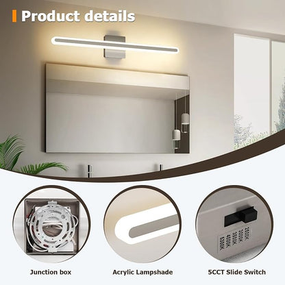 Brushed Nickel Vanity Lights for Bathroom 31.5 Inch LED Bathroom Light Bar | 24W with 5CCT Dimmable, Modern Bathroomakeup Mirror Lights