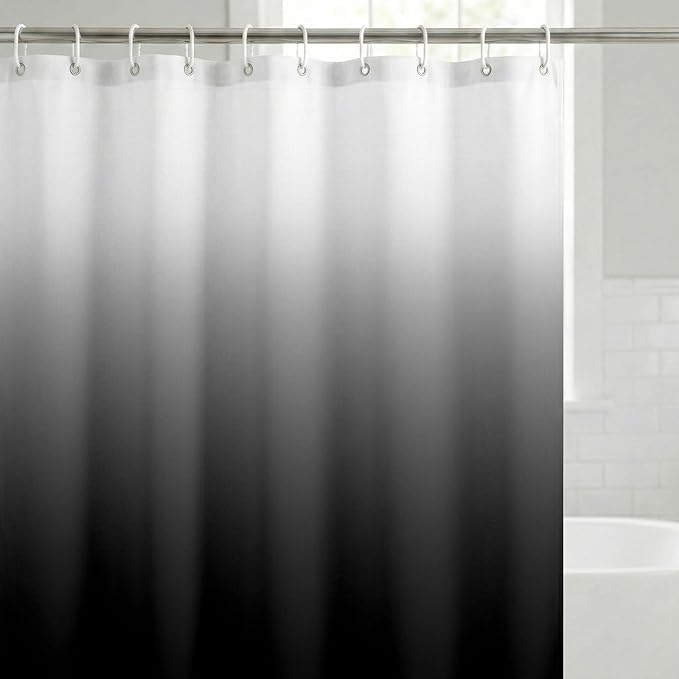 Americanflat 71x74 Black Ombre Shower Curtain - Water-Resistant Long Shower Curtain with Durable Metal Grommets and 12 Hooks - 100% Polyester