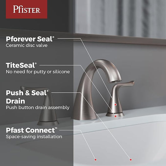 Pfister Willa Bathroom Sink Faucet, 8-Inch Widespread, 2-Handle, 3-Hole, NSF Certified, Spot Defense Brushed Nickel Finish, LF049MALGS
