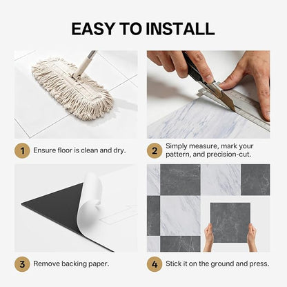 ATOPOSE Peel and Stick Vinyl Floor Tiles,10-Pack 12x12 Inch,Self Adhesive Waterproof Flooring Planks for Kitchen, Dining Room,Bathroom,Vestibule,Cover 10 Sq. Ft(Grey/White Marble,15 Tiles Per Color)
