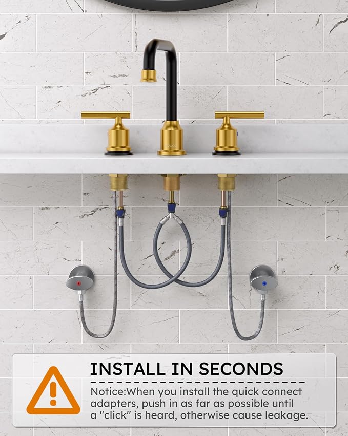WOWOW Black Gold Bathroom Faucet 3 Hole, Widespread Vanity Sink Faucets | Copper Inlet 8 Inich Faucet for Bathroom Sink with Swivel Spout, 2 Handles Lavatory Tap with Drain and cUPC Supply Line