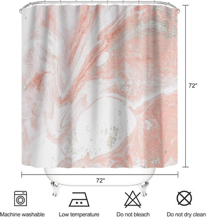 Pink Marble Shower Curtain Modern Abstract Pink and Silver White Art Shower Curtains for Bathroom Waterproof Polyester Fabric Bathroom Curtain 72 x 72 Inch with 12 Hooks