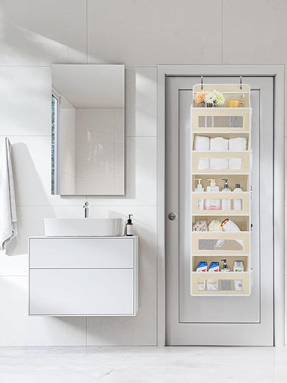 JARLINK Over the Door Organizer for Pantry, Bathroom, 5 Shelf Beige, 2 Pack | Anti-Tilt Design, 44 lb Load Capacity, Hanging Door Organizer with 5 Large Capacity Pockets, Behind Door Storage for Nursery