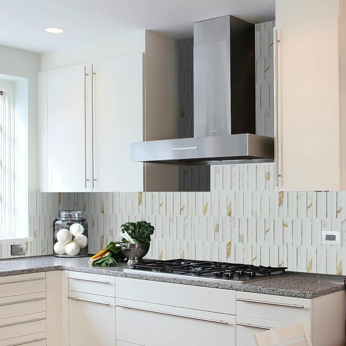 Vamos Tile Peel and Stick Backsplash Seamless Tile,Fish Scale,10 Sheets | Stick on Backsplash for Kitchen & Bathroom,Calacatta Gold+White PVC +Light Gold Self Adhesive Backsplash Tile,11.9''x10.8''