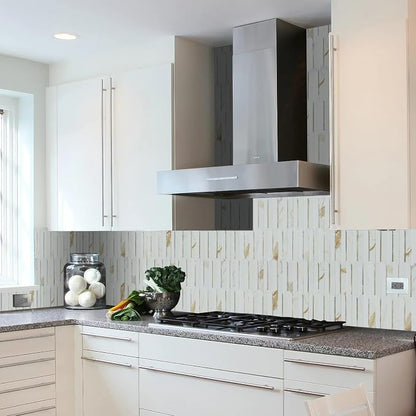 Vamos Tile Peel and Stick Backsplash Seamless Tile,Fish Scale,10 Sheets | Stick on Backsplash for Kitchen & Bathroom,Calacatta Gold+White PVC +Light Gold Self Adhesive Backsplash Tile,11.9''x10.8''