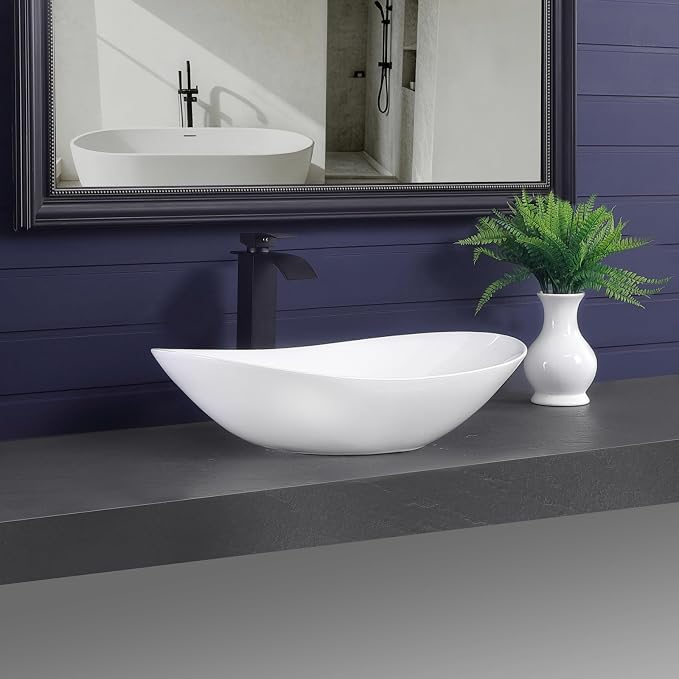 Vessel Sink 23.8"x14.2" Oval Bathroom Sink Modern White Porcelain Ceramic Above Counter Vanity Sink for Bathrooms Art Basin