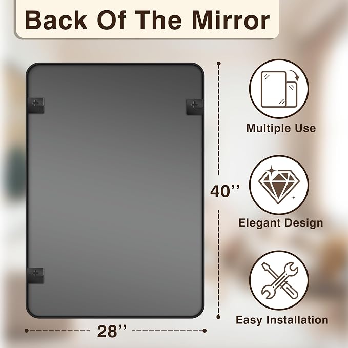 Vanity Bathroom Mirror, 40”x28” Black Bathroom Mirror for Over Sink | HD Tempered Glass, Anti-Rust Frame, Vertical or Horizontal, Wall Mirrors for Bathroom Sink, Living Room, Entryway, Bedroom