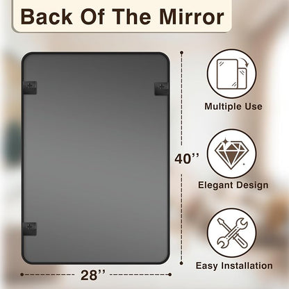 Vanity Bathroom Mirror, 40”x28” Black Bathroom Mirror for Over Sink | HD Tempered Glass, Anti-Rust Frame, Vertical or Horizontal, Wall Mirrors for Bathroom Sink, Living Room, Entryway, Bedroom