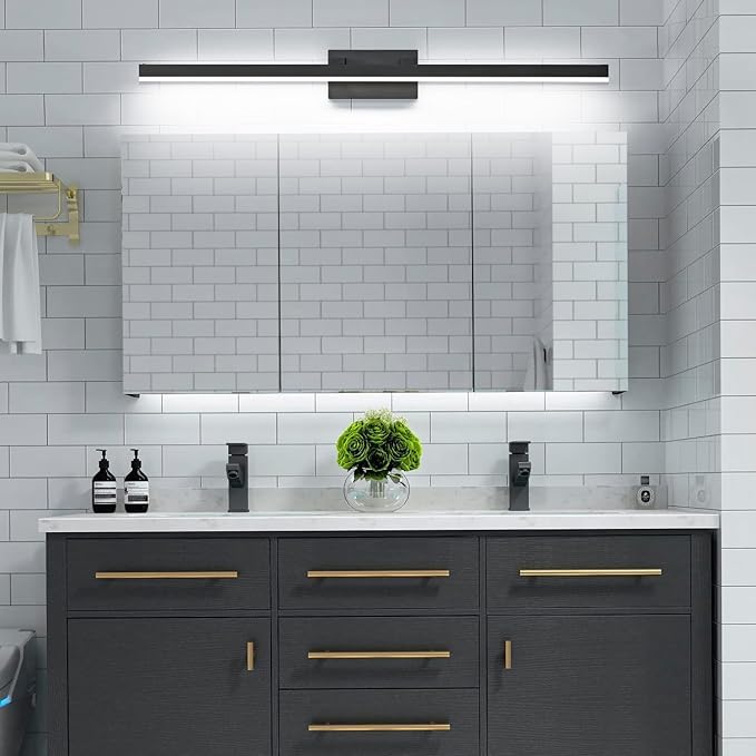 PRESDE Bathroom Light Fixtures Dimmable 40in Black LED Vanity Light for Bathroom Wall Lighting Fixtures Over Mirror（Cold White 6000K）