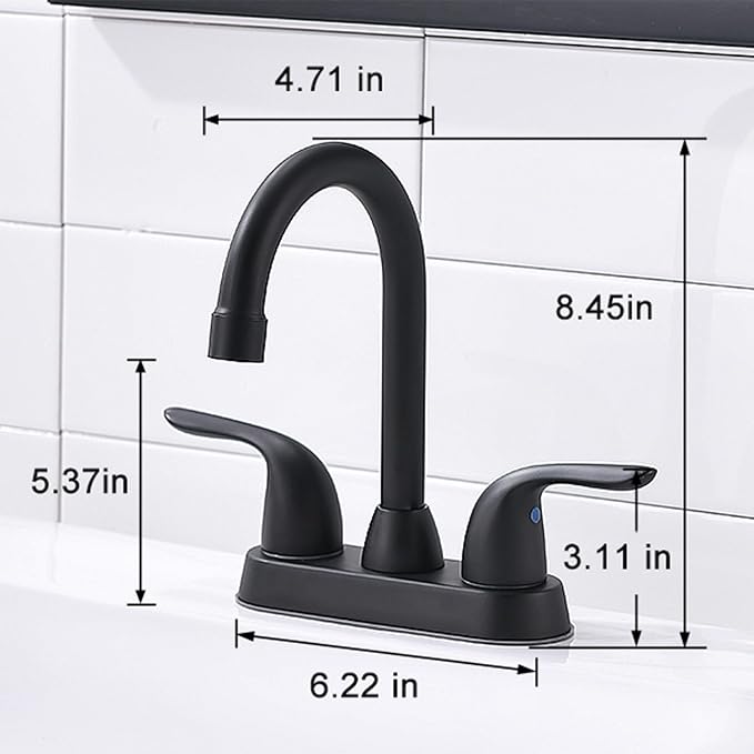 Two Handle Matte Black bathroom faucet, Swivel Spout with Pop-up Drain Assembly | High Arc , with Water Supply Hoses I Easy to Install, Durable & Safety