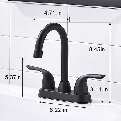 Two Handle Matte Black bathroom faucet, Swivel Spout with Pop-up Drain Assembly | High Arc , with Water Supply Hoses I Easy to Install, Durable & Safety
