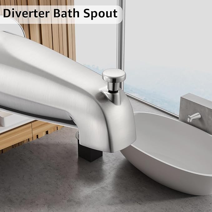 Slip-on Tub Spout with Diverter, Compatible with 1/2 Inch Copper Tube Fit, Bathroom Bathtub Spout 1-Pack (Brushed Nickel)