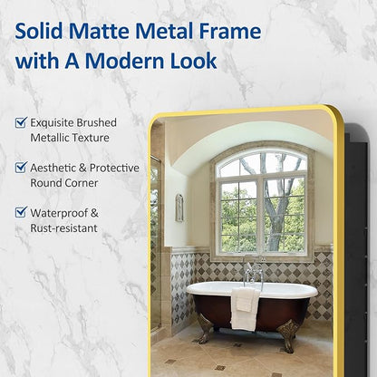 ACEMIRO 24x30 Inch Bathroom Medicine Cabinet with Mirror Gold Metal Framed Recessed or Surface Wall Mounted Mirrored Medicine Cabinets for Bathroom