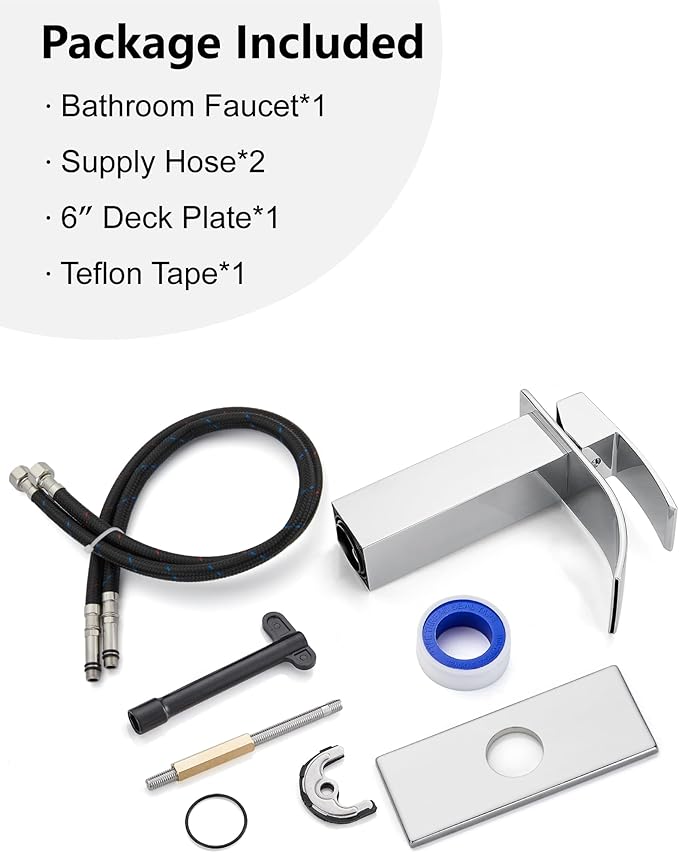 Midanya Waterfall Spout Bathroom Faucet Single Handle 1 Hole Bathroom Sink Faucet,Modern RV Lavatory Vanity Basin Tap with Water Hose,No Drain,Short Body,Polish Chrome