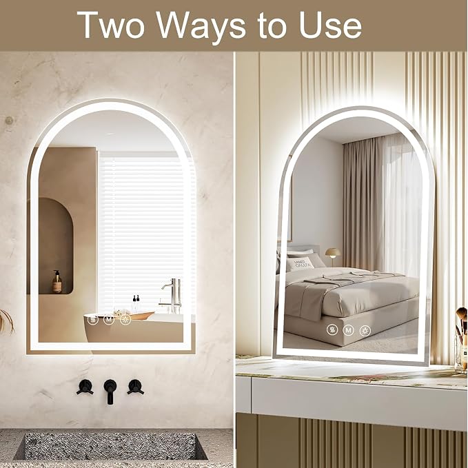 Arched LED Bathroom Mirrors with Lights 30"x48" LED Mirror for Bathroom,Led Vanity Mirror, Anti-Fog,LED Mirrors with Light, Anti-Fog, Dimmable, 3 Color, Shatterproof, Touch Sensor