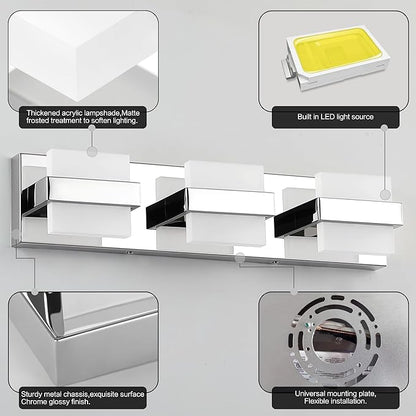 SOLFART Vanity Lights for Bathroom, Dimmable Bathroom Light Fixtures, Chrome 3 Lights Vanity Lights for Bathroom, High-End Modern LED Light