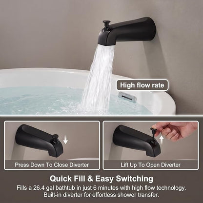 Black Tub Shower Faucet Set - 6 Inch Black Shower Head and Handle Set, High Pressure Bathtub Shower Faucet Set with Rain Shower Head and Tub Spout Single-Spray, Pressure Balancing Valve Included