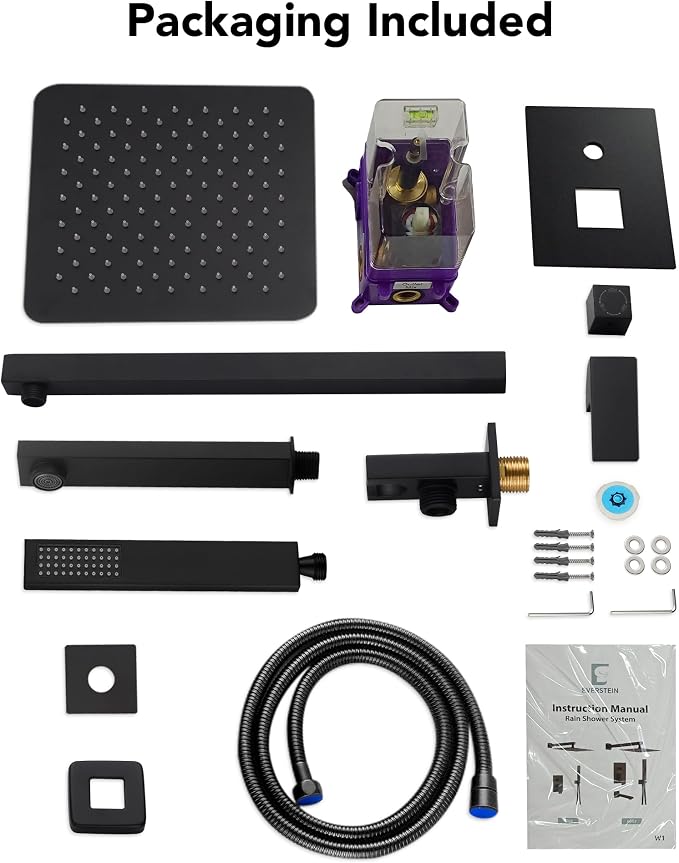 Shower Tub Faucet Set, 10" Bathroom Rainfall Shower Head Fixtures Combo with Handheld Spray and Tub Spout, Matte Black (Valve Included)