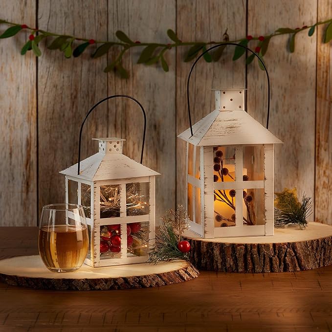 Kate Aspen 9 Inch White Vintage Distressed Rustic Candle Holder Decorative Lantern, Wedding Decoration, Farmhouse Decor, Table Centerpiece, Home Shelf Decor