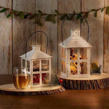 Kate Aspen 9 Inch White Vintage Distressed Rustic Candle Holder Decorative Lantern, Wedding Decoration, Farmhouse Decor, Table Centerpiece, Home Shelf Decor
