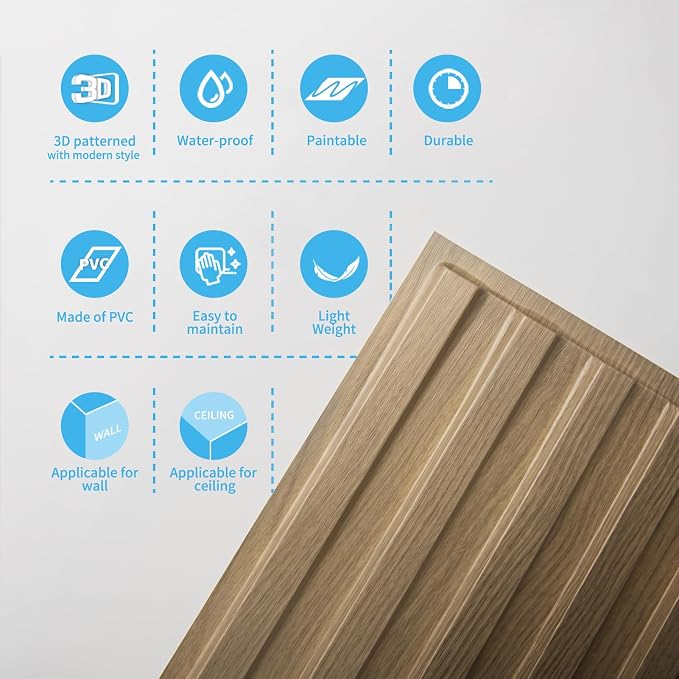 Art3d Fluted Slat 3D Wall Panels, Drop Ceiling Tiles, 12-Pack, Walnut | 24" x 48" , Lightweight, Break-Proof, Compatible with Grid System, Ideal for Home, Commercial Spaces