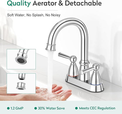 CREA 4 Inch Centerset Bathroom Faucet 2 or 3 Hole,Double Handle Bathroom Faucets with Pop Up Drain/ 360° Swivel Chrome Vanity Basin Mix Tap