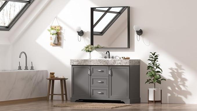 Keonjinn 30x30 Inch Matte Black Bathroom Mirror for Over Sink, Square | HD Tempered Glass, Vanity Mirror, Brushed Framed, Square Corner, Modern Farmhouse, Wall Mounted Mirrors, Aluminum Alloy
