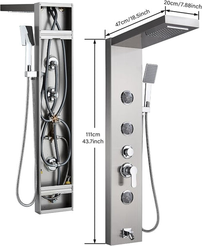 AlenArt Shower Panel Massage Jets Rainfall Waterfall Shower Head, Shower Stainless Steel Wall Mount Massage Multi-Function Bathroom Shower Panel Tower System, Brushed Nickel……